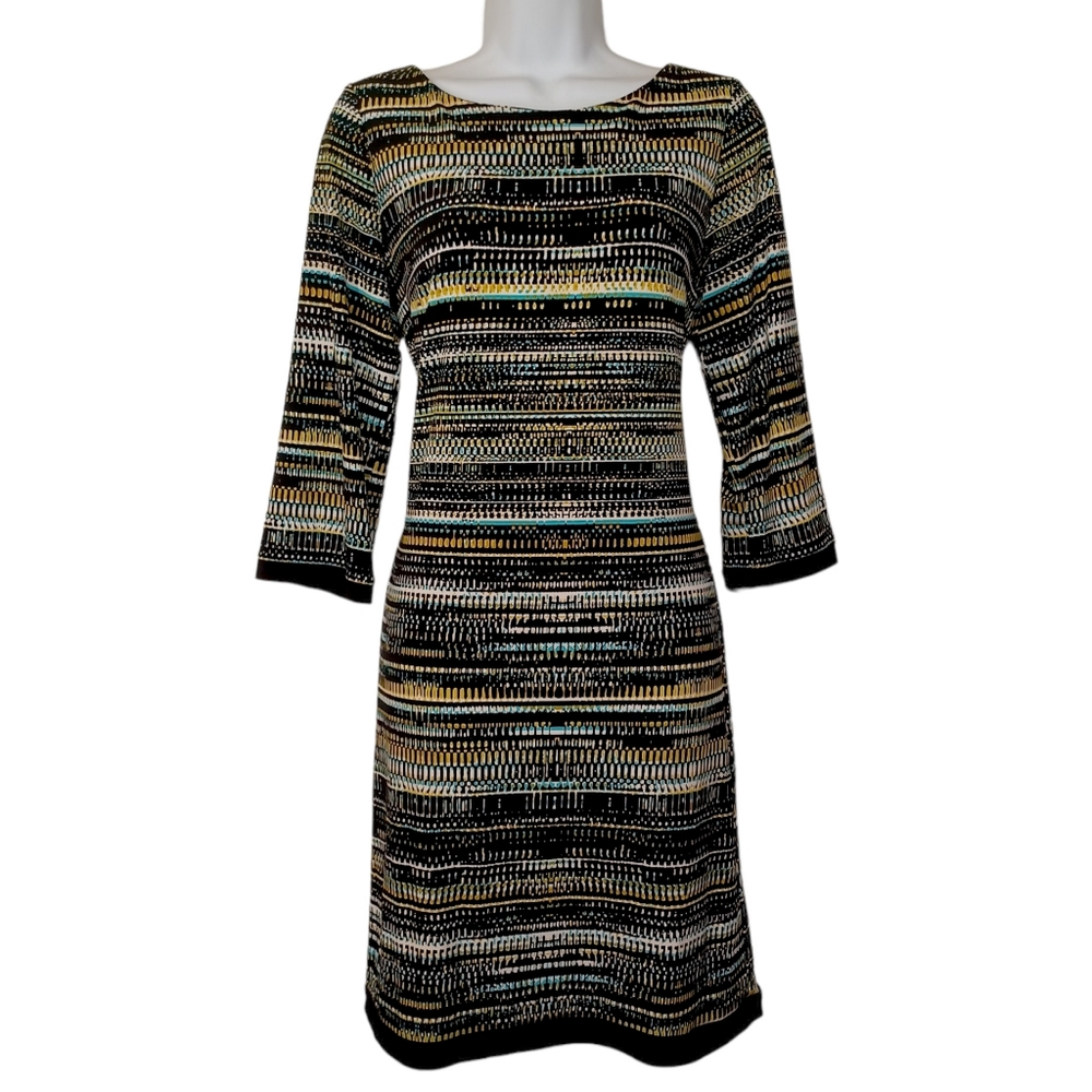 CALVIN KLEIN Yellow Blue Geometric Colorful Print Stretchy Sheath Dress 4 Small